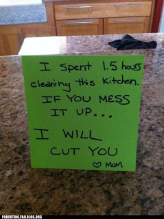 murderous mum warning in clean kitchen funny sign
