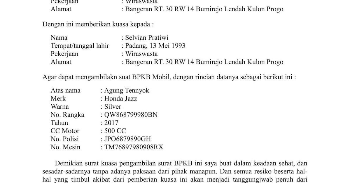 Contoh Surat Kuasa Istimewa Untuk Ikrar Talak