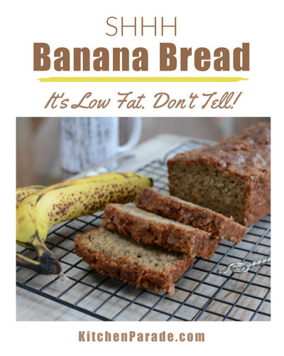 Shhh Banana Bread ♥ KitchenParade.com, healthy low-fat banana bread, just 1 tablespoon oil and whole wheat flour. Weight Watchers Friendly!