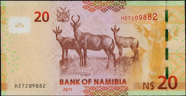 Namibia Money 20 Dollars banknote 2011 antelope