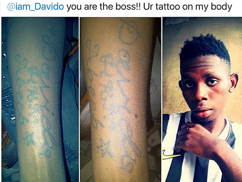 Photos: Nigerian Boy Tattoos Davidoâ€™s Name On His Skin