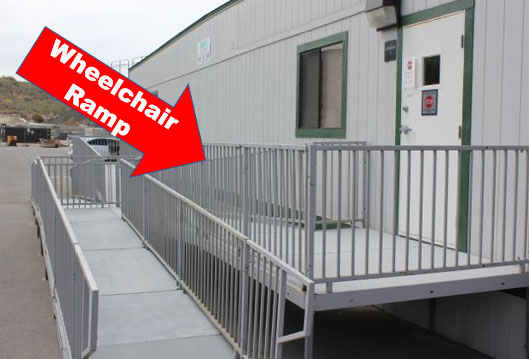 handicap wheelchair ramps and osha stairs for mobile modular trailers