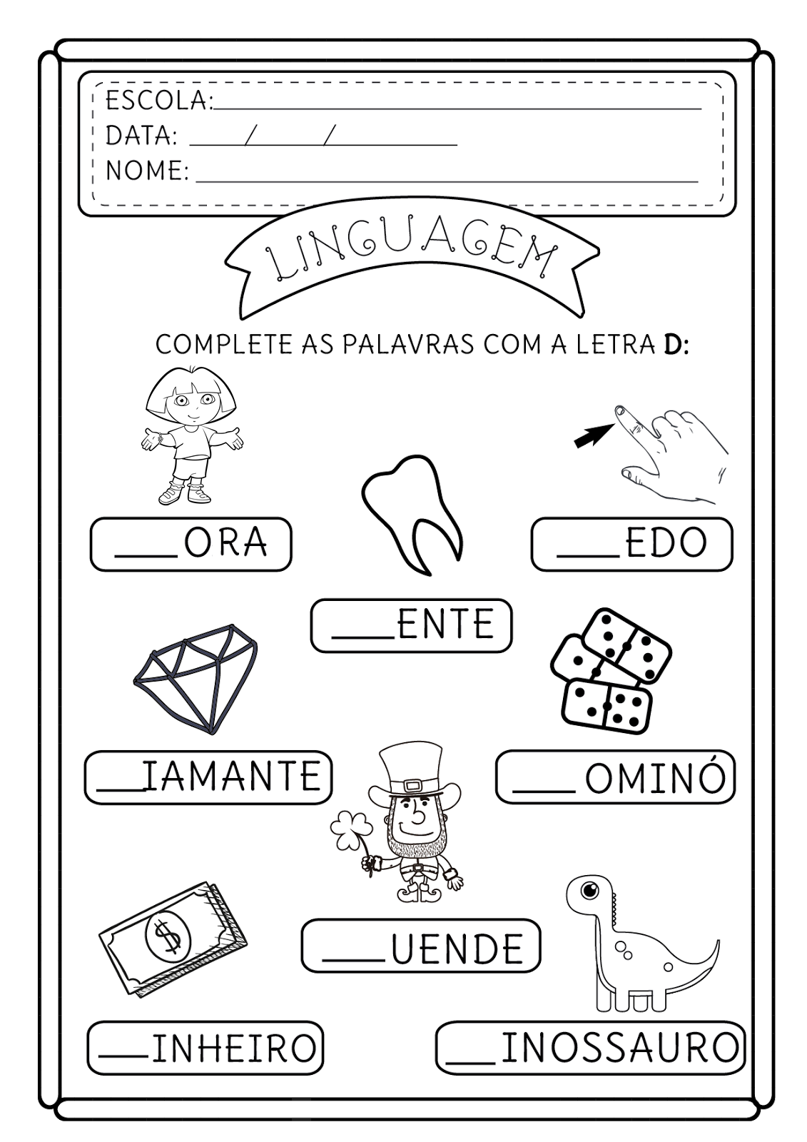 atividades Dora Aventureira e letra D