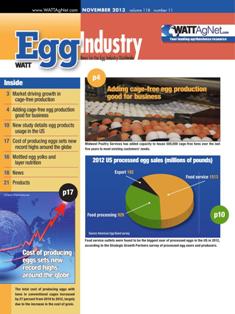 Egg Industry. News for the egg industry worldwide - November 2013 | TRUE PDF | Mensile | Professionisti | Tecnologia | Distribuzione | Uova
Egg Industry is regarded as the standard for information on current issues, trends, production practices, processing, personalities and emerging technology.
Egg Industry is a pivotal source of news, data and information for decision-makers in the buying centers of companies producing eggs and further-processed products.