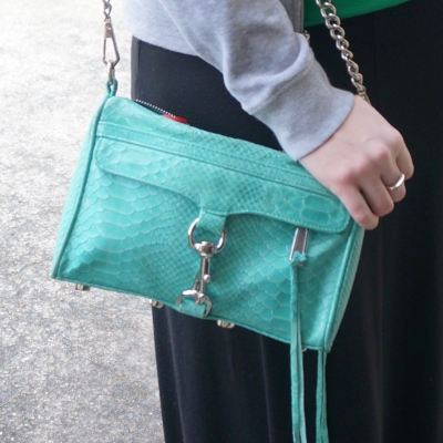 Rebecca Minkoff mini MAC with python embossed leather in aquamarine