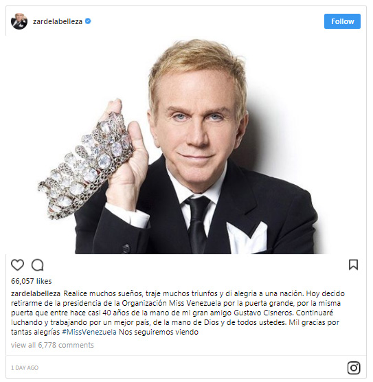 Osmel Sousa Retires From Pageantry