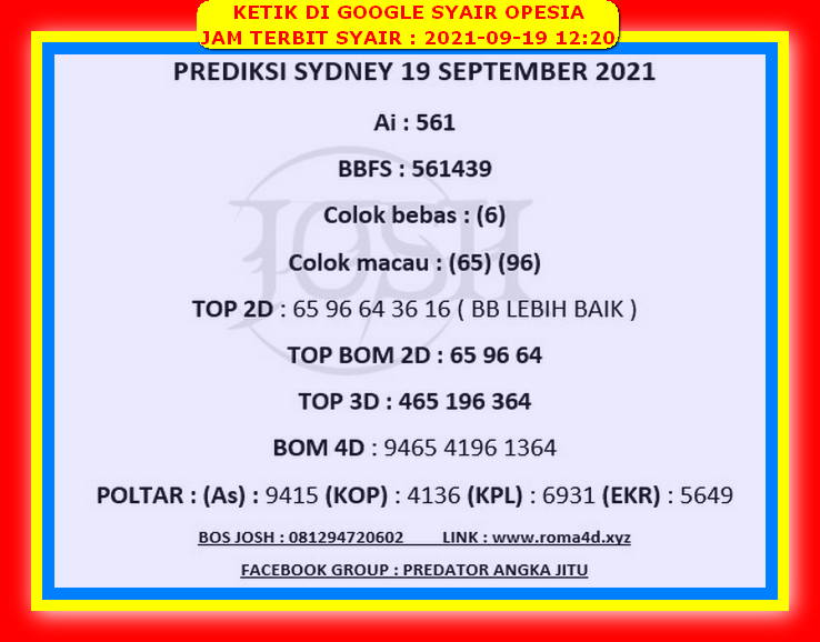Syair Toto Sydney 19 September 2021 Royal Syair Syair Toto Sydney 19 September 2021 Royal Syair