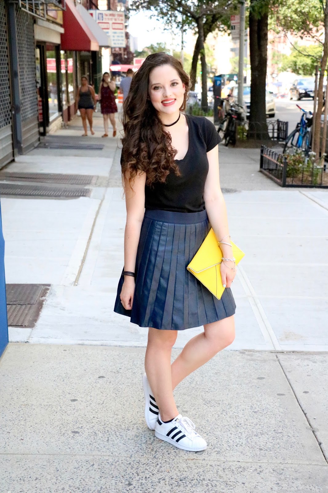 pleated leather skirt fashion blogger