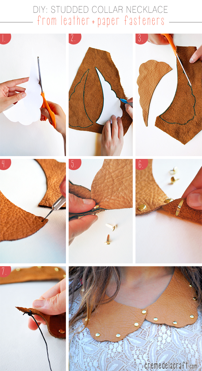 DIY: Studded Collar Necklace From Leather + Paper Fasteners