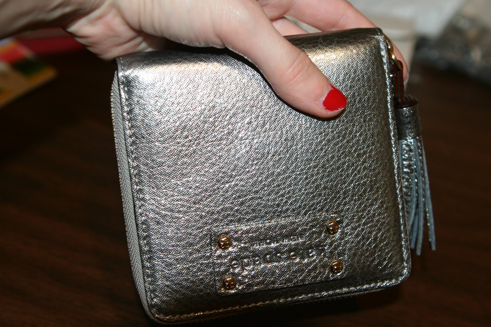 Love To Shop Kate spade silver leather wallet w tussel, bifold NWT