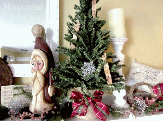 mantel with santa and tree