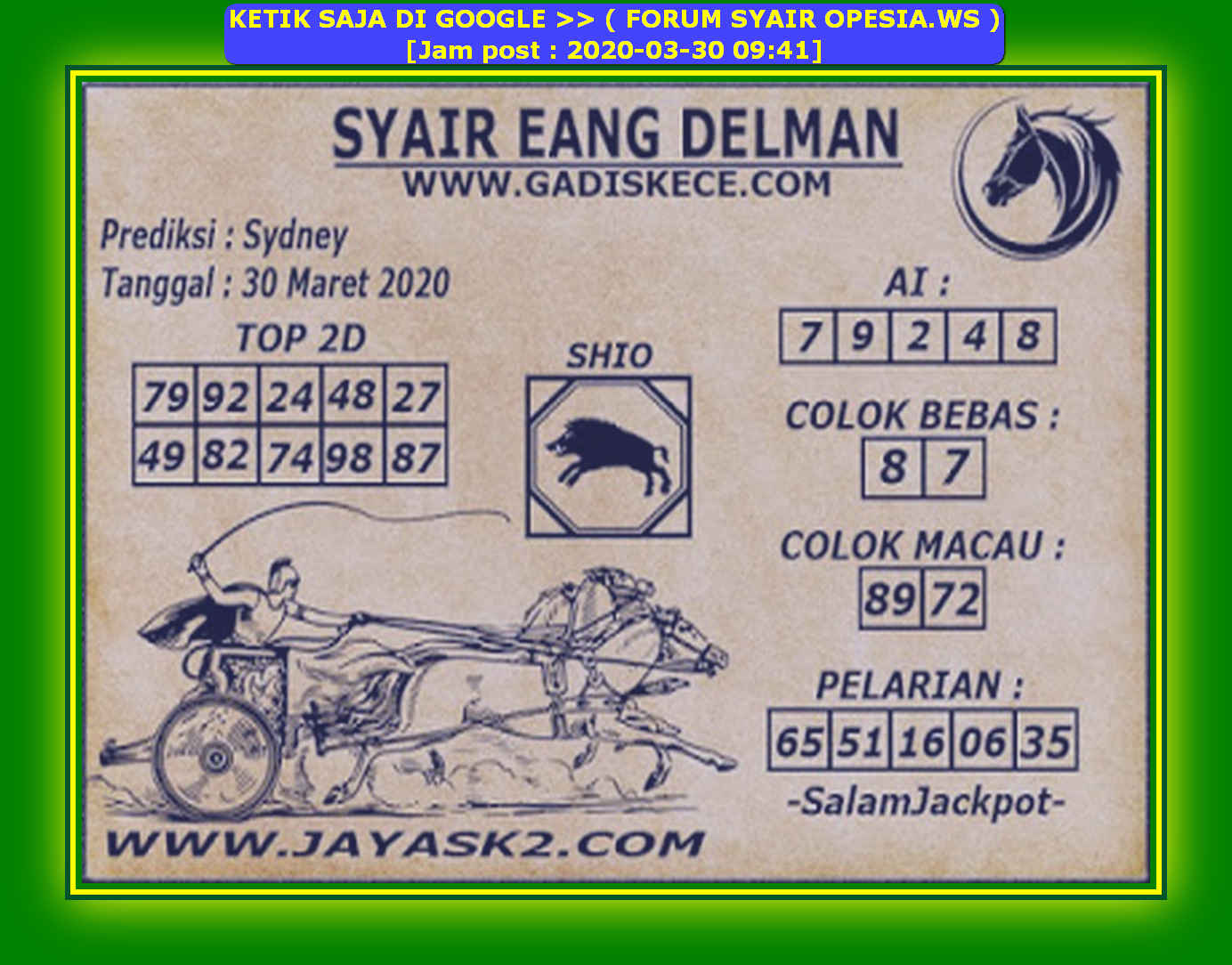 Kode Syair Sydney 30 Maret 2020 Forum Syair Togel Hongkong Singapura Sydney