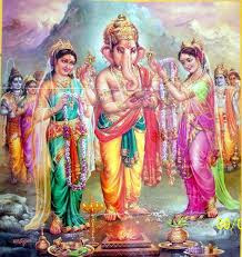 LORD GANESH WITH RIDHI AND SIDHI