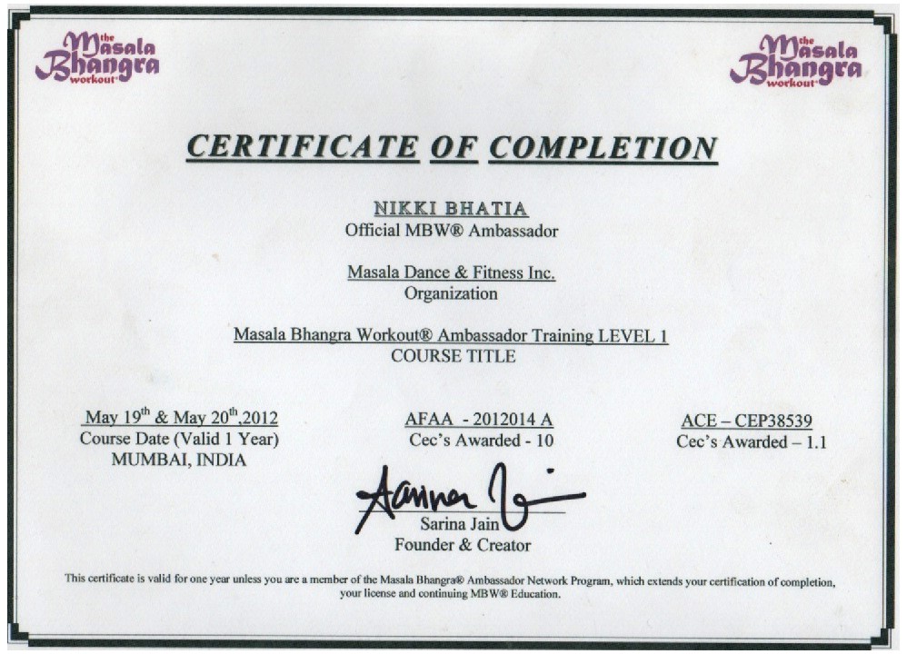 Examples Of Best Certificate Zumba Certification