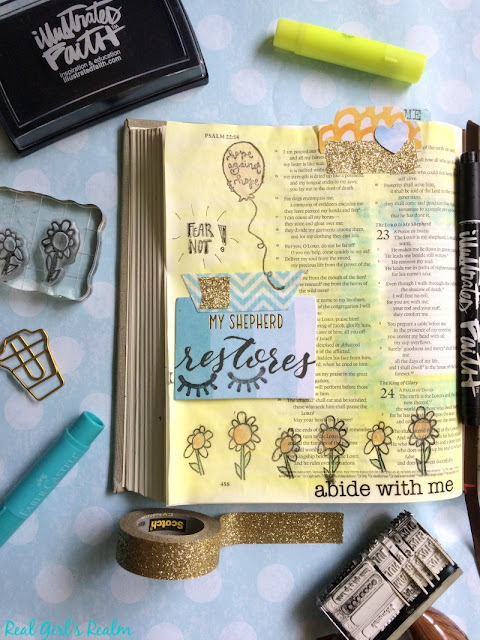 One way to decorate your Bible pages if you are not artistic is by using rubber stamps. I have come to love rubber stamps and they are so easy to use and come in a variety of sizes, shapes, and words!