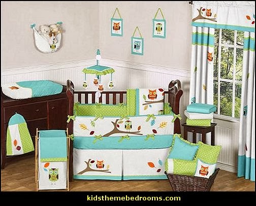owl theme bedroom decorating ideas - Owl room decorations - owl themed baby nursery - Owls wall stickers - owl bedding