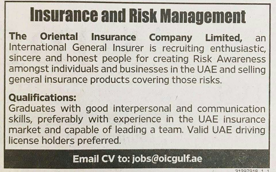 The Oriental Insurance Company Limited Requairment in UAE Indeed Dubai