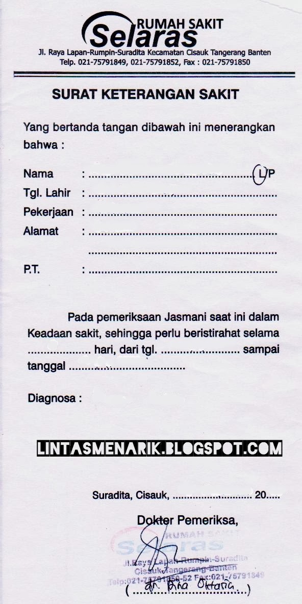 Contoh Surat Sakit Dokter Depok