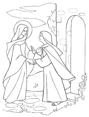 Visita de la Virgen María a su prima Isabel colorear