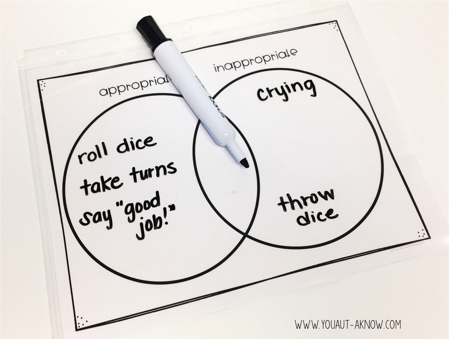 Use Venn Diagrams to teach students appropriate and inappropriate behaviors for classroom routines. This graphic organizer provides great visual support for students with Autism.