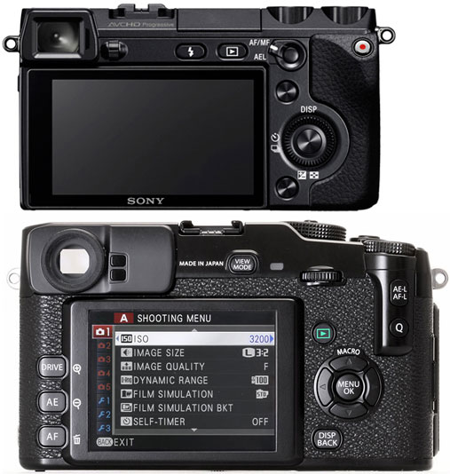 sony nex-7 vs fuji x-pro1 rear