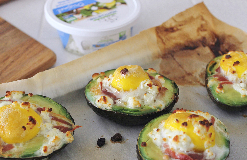 Baked Prosciutto, Egg, Goat Cheese Avocados made with #MontchevreIsGoat Cheese #AD