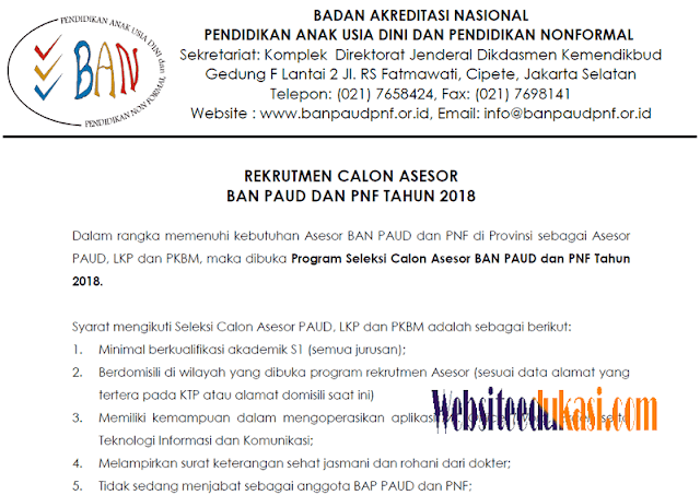 pendaftaran calon asesor BAN Paud
