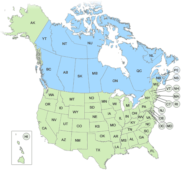 Map of Canada & US