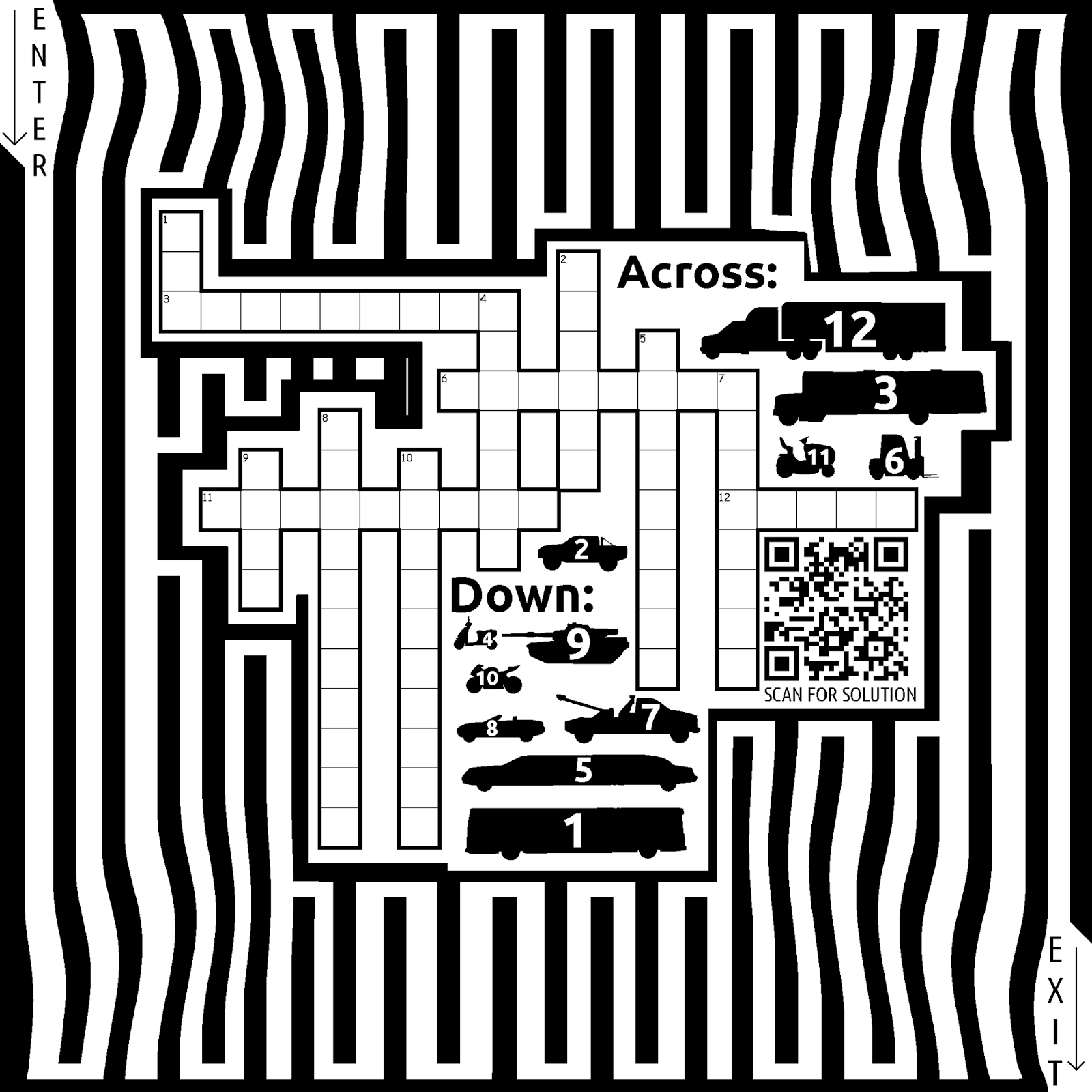 Crazy Maze Art Vehicular Maze Crossword Puzzle