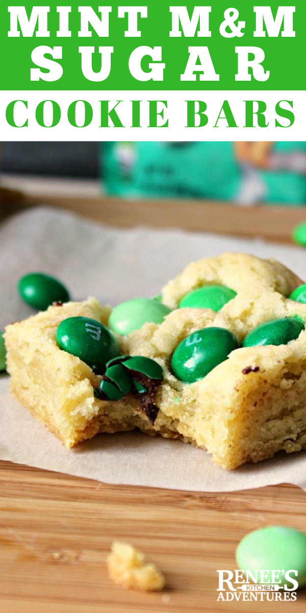 Mint M&M Sugar Cookie Bars pin for Pinterest 