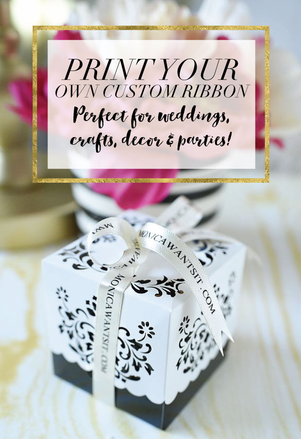 Print your own custom ribbon at home in a variety of colors/finishes via monicawantsit.com