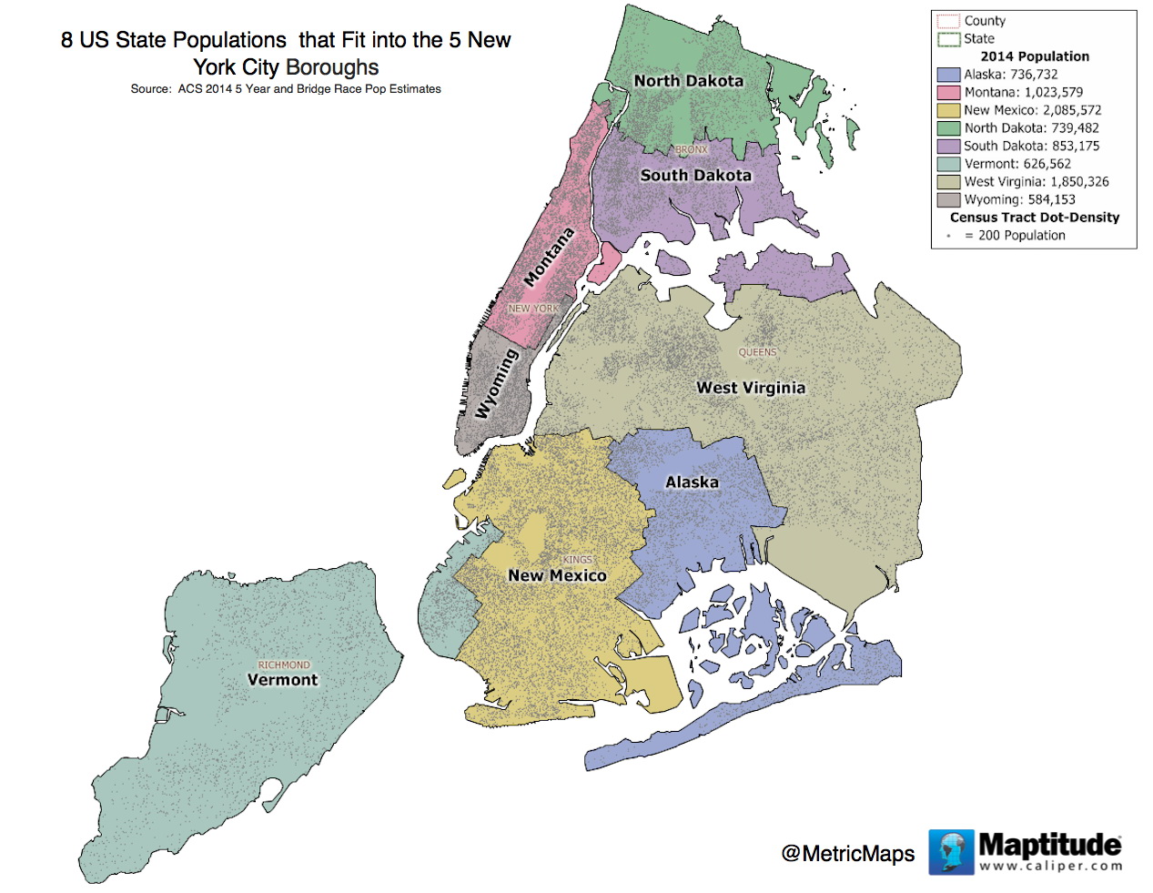 8 U.S. State populations that fit into the 5 New York boroughs