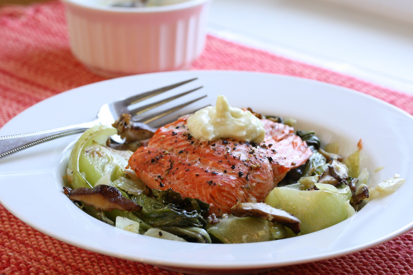 Salmon with Bok Choy, Cabbage & Shiitakes Saving Room for Dessert