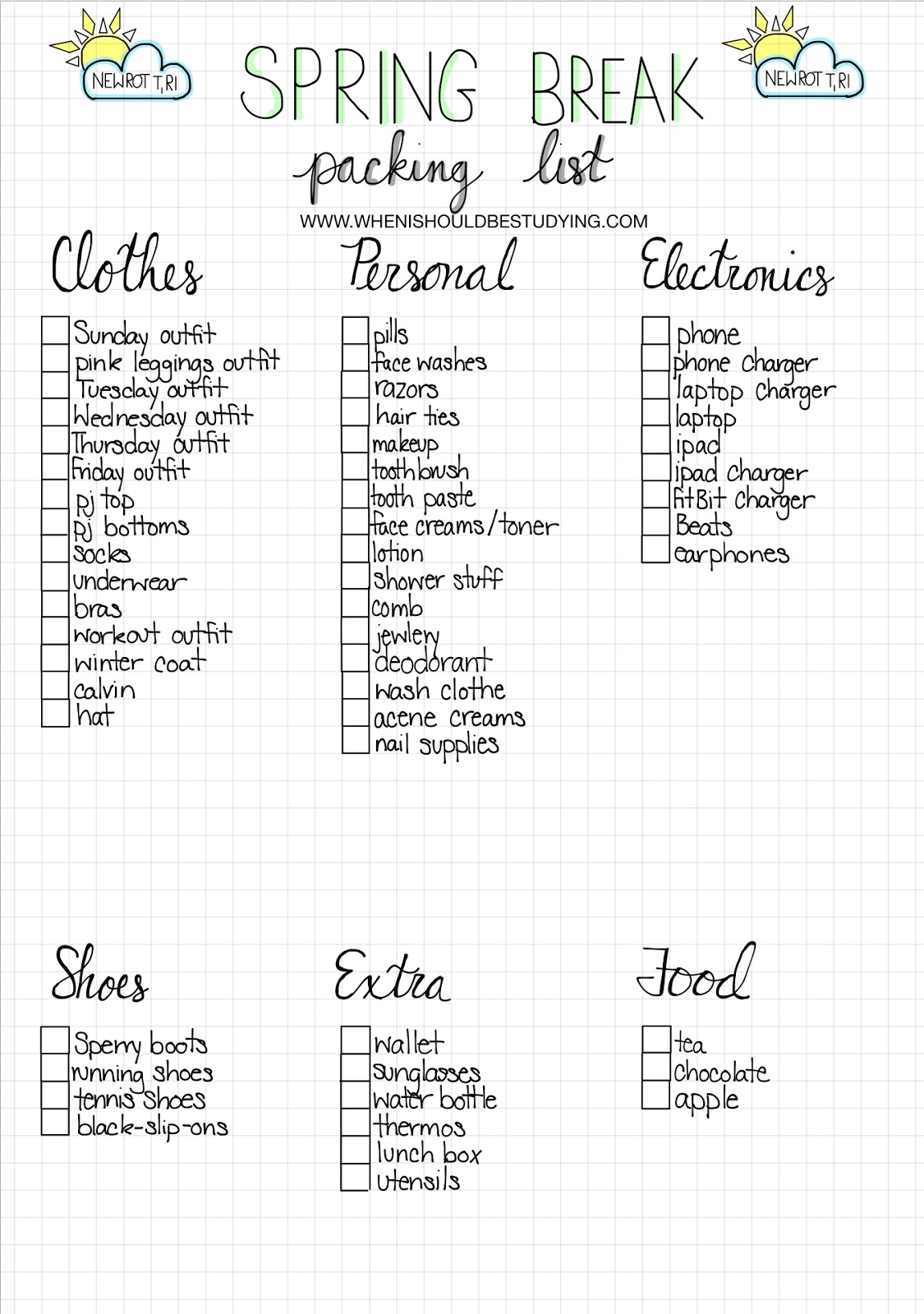 Bullet Journal Packing Lists