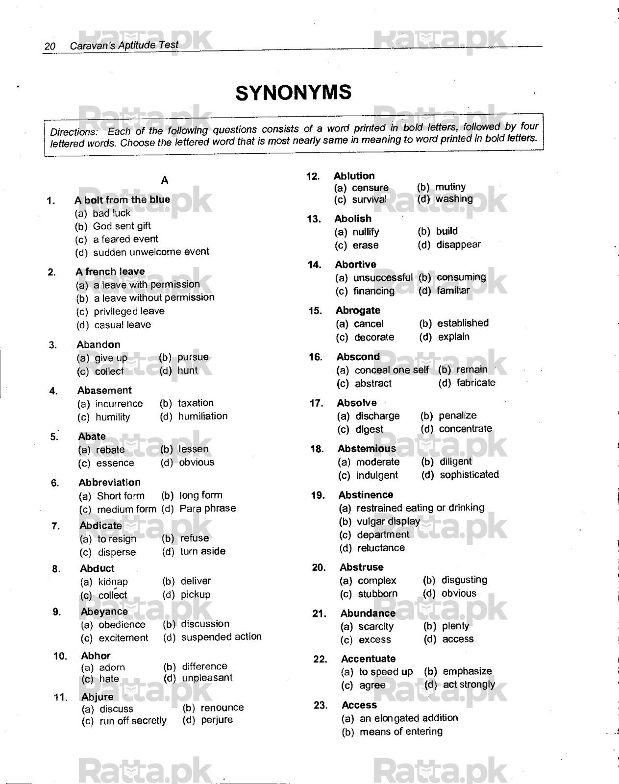 English Synonyms MCQs Solved for pdf for MDCAT, NTS,CSS and other