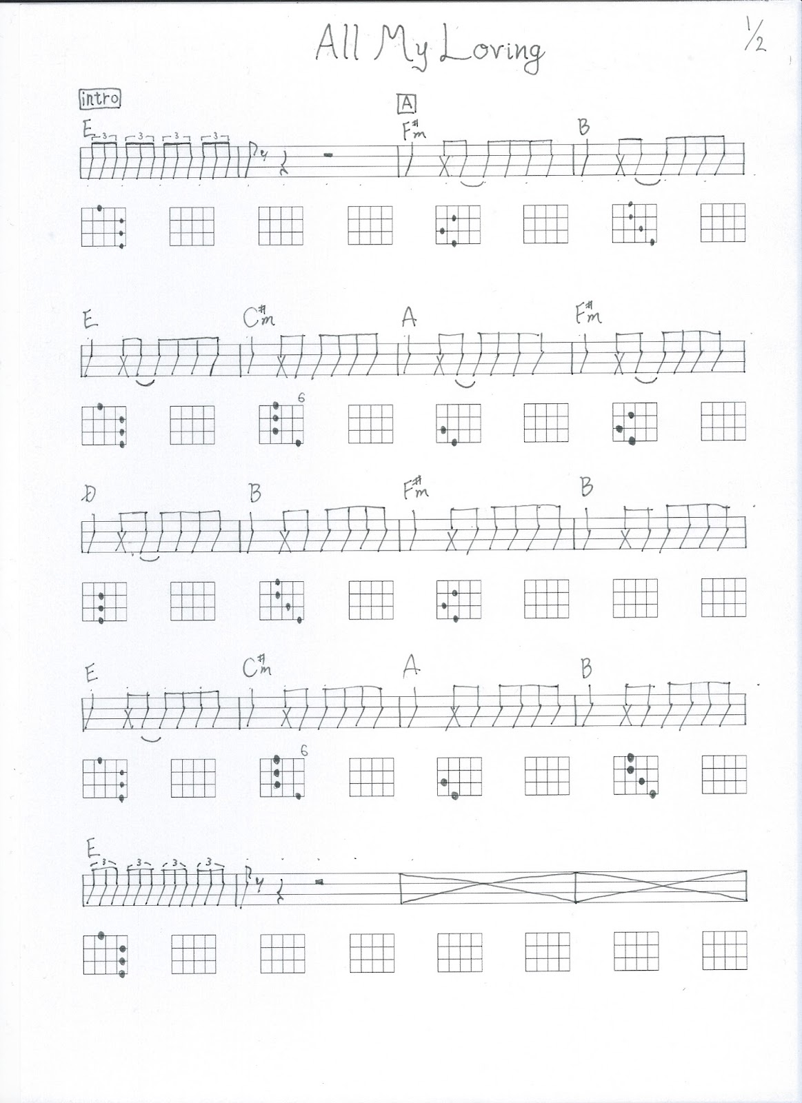 Nao's Ukulele blog 【動画・譜面付き】The Beatles All My Lovingに挑戦! 伴奏のチュートリアル動画