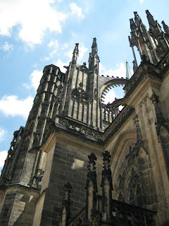 Ornate Gothic architecture on St. Vitus Cathedral