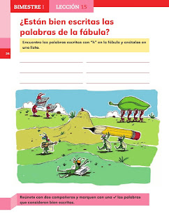 Apoyo Primaria Español 2do grado Bloque 1 lección 15 ¿Están bien escritas las palabras de la fábula?