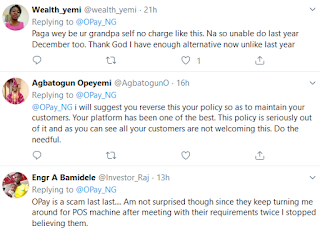 Opay Tweets Opay 1% fee on transaction