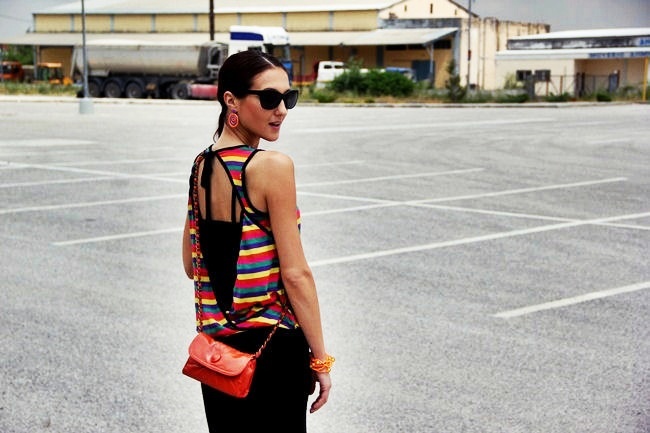colorful striped open back top
