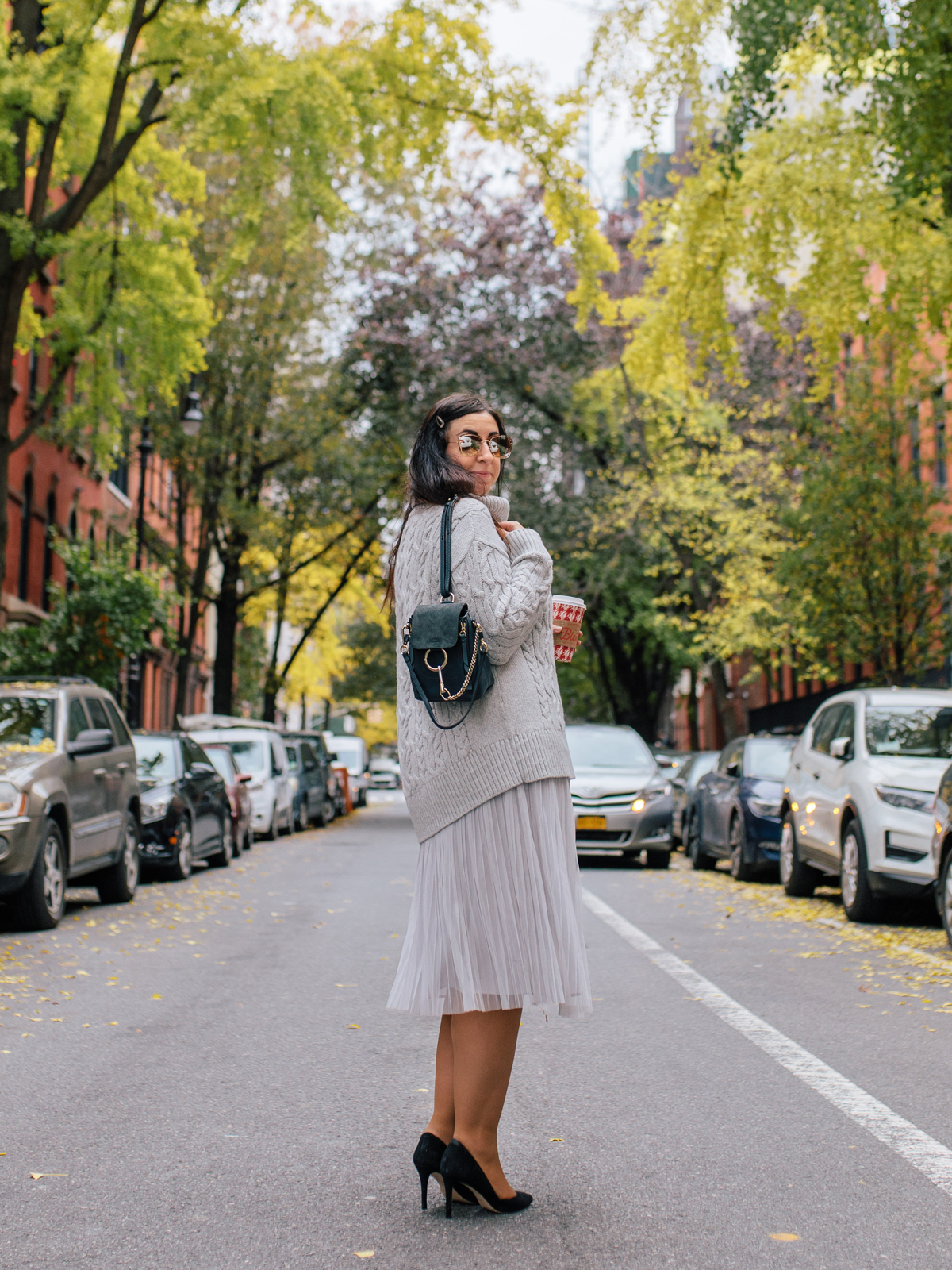 grey skirt winter outfit