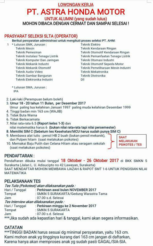 Contoh Surat Lamaran Kerja Pt Astra Honda Motor