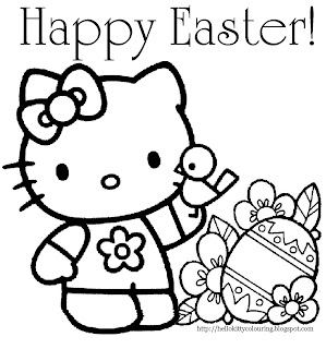 Hello Kitty Happy Easter coloring page for kids