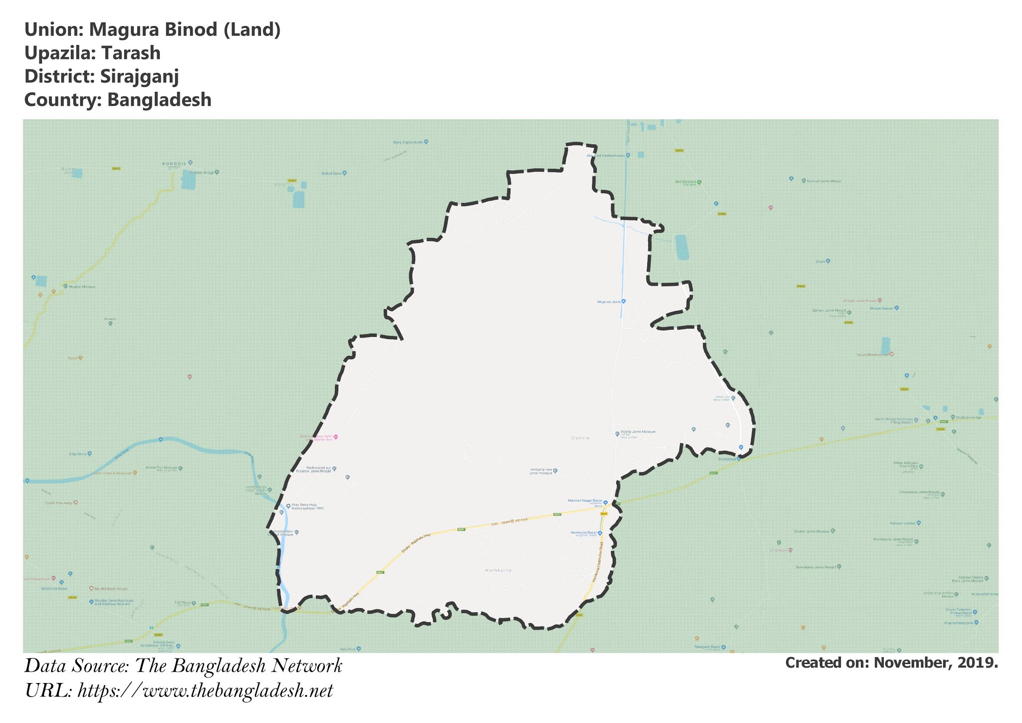 Map of Magura Binod of Sirajganj, Bangladesh.