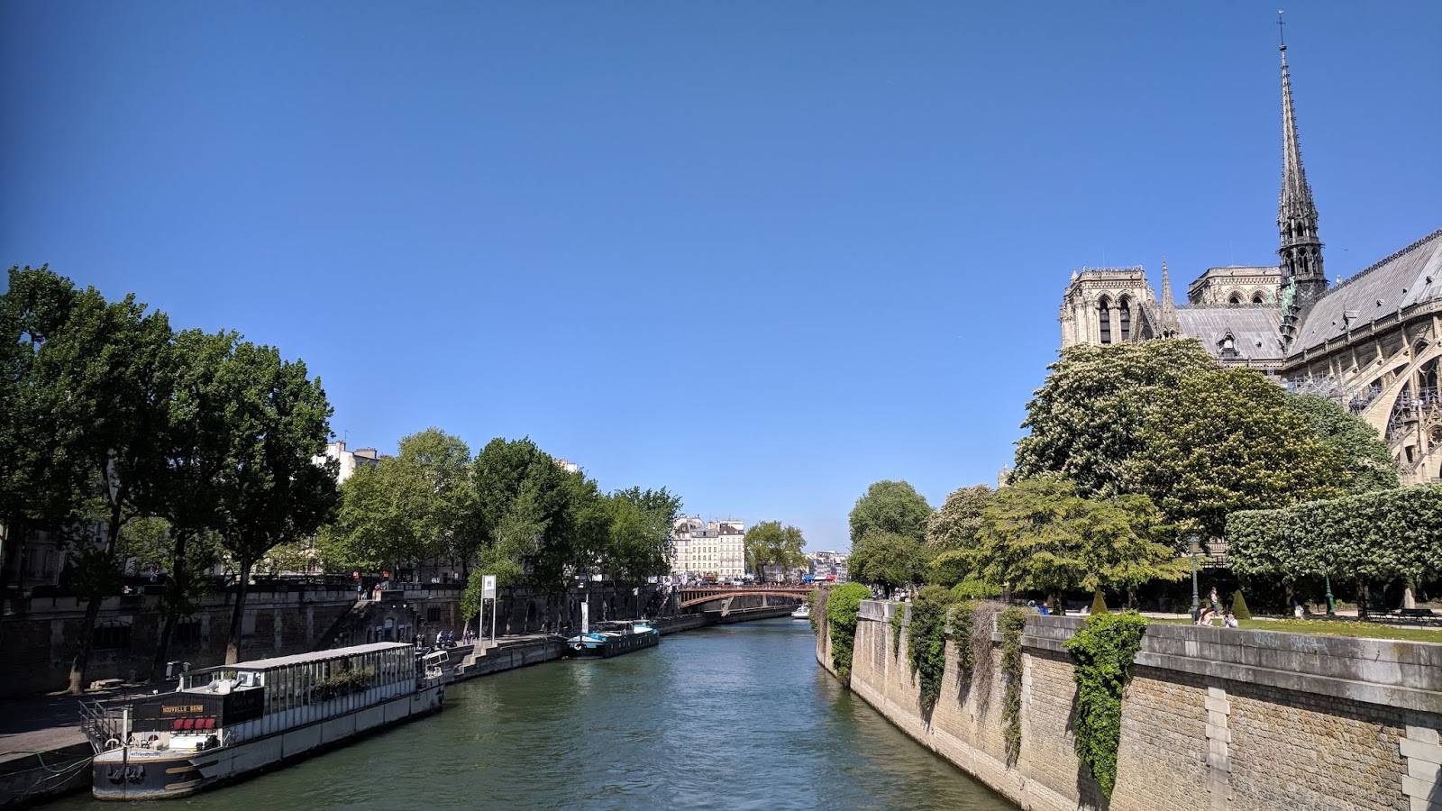 The Beautiful View of the River Seine from behind the Notre-Dame Cathedral
