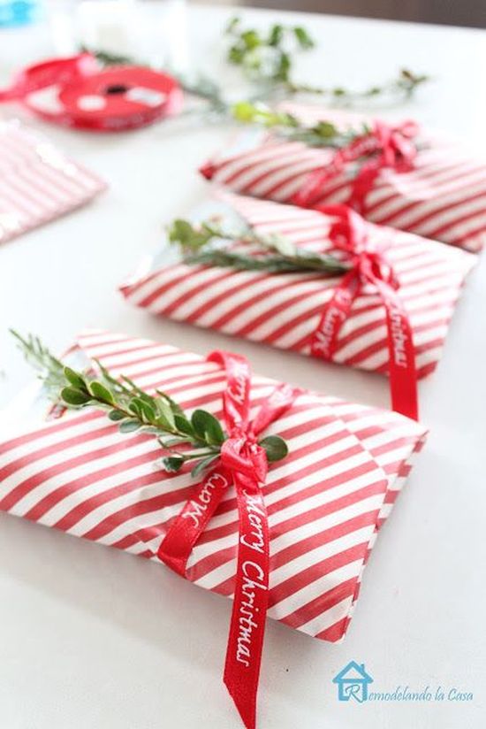 candy cane Christmas gift wrapping