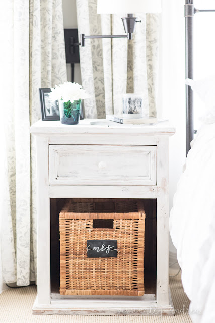How to whitewash dated pine bedside tables with white chalk paint for a fresh farmhouse look. Includes before and after photos | personallyandrea.com