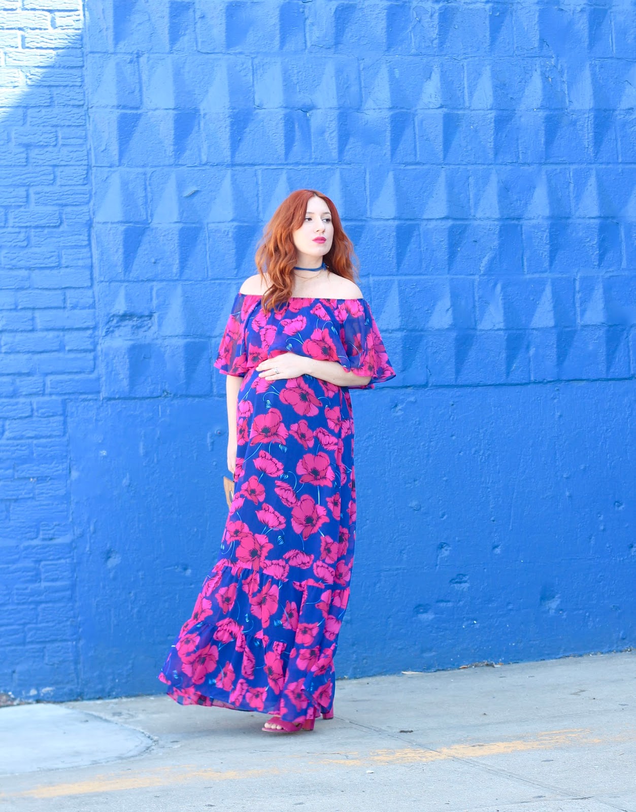 Pink and Blue Floral Off The Shoulder Maxi Dress | TfDiaries