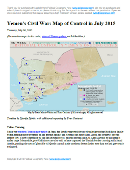 Map of territorial control in Yemen as of July 29, 2015, during Saudi Arabia's military intervention, including territory held by the Houthi rebels and former president Saleh's forces, president-in-exile Hadi and the Southern Movement, and Al Qaeda in the Arabian Peninsula (AQAP). Includes recent areas of fighting, such as Aden, Sabr, Al-Anad Airbase, Wadiah crossing, Marib, and more.