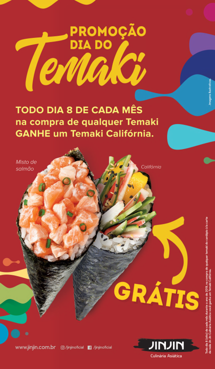 Rede Jin Jin dará temakis em promoção para clientes Rede Jin Jin dará temakis em promoção para clientes